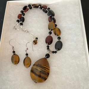 Genuine tiger eye necklace and earrings by local artist